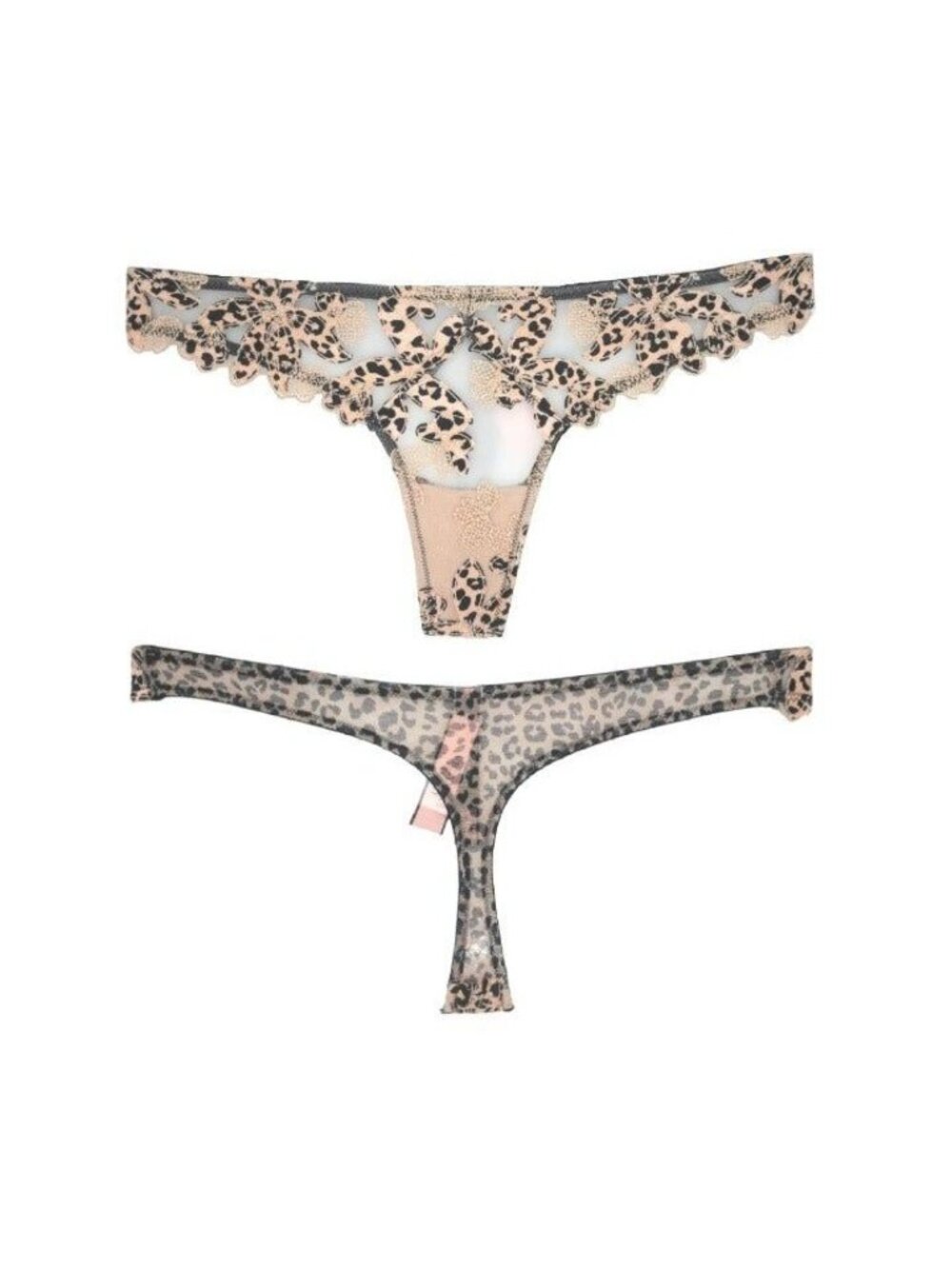 Victoria's Secret Size S Leopard Animal Print Embroidered Mesh Thong Panties New